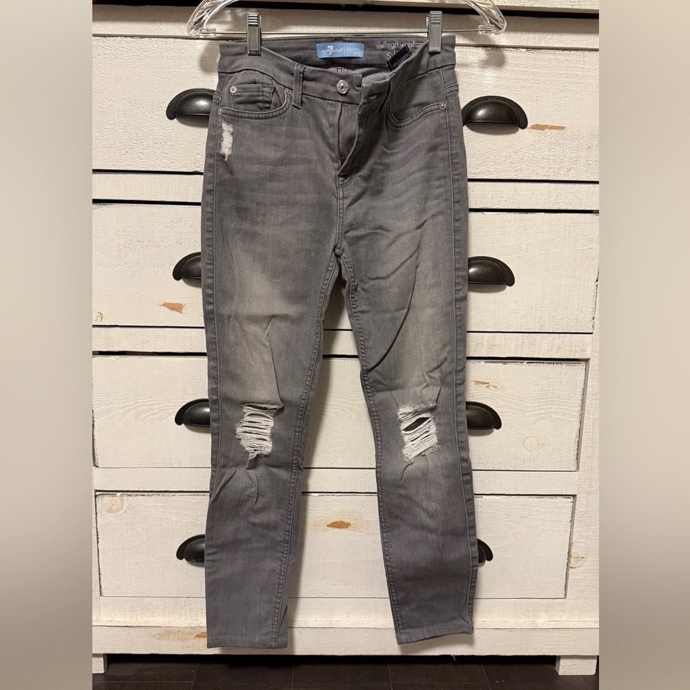 7 For All Mankind 7FAM b(air) Gray Distressed high waist ankle Skinny Jeans